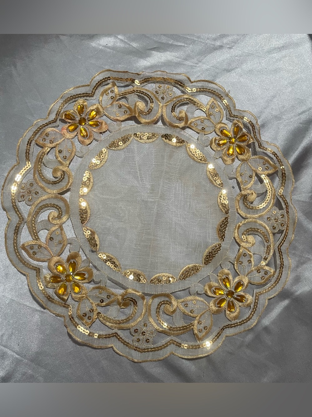Gold Embellished Floral Lace Doily